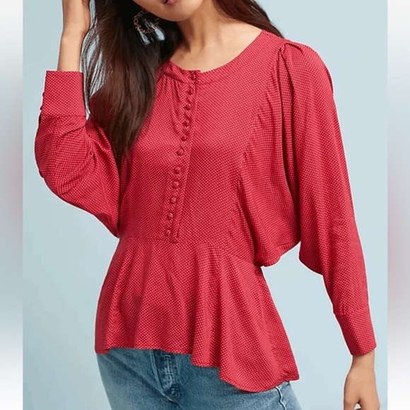 Maeve Tops - Maeve Anthropologie Chatham Blouse Polka Dot Top Red white buttons XS